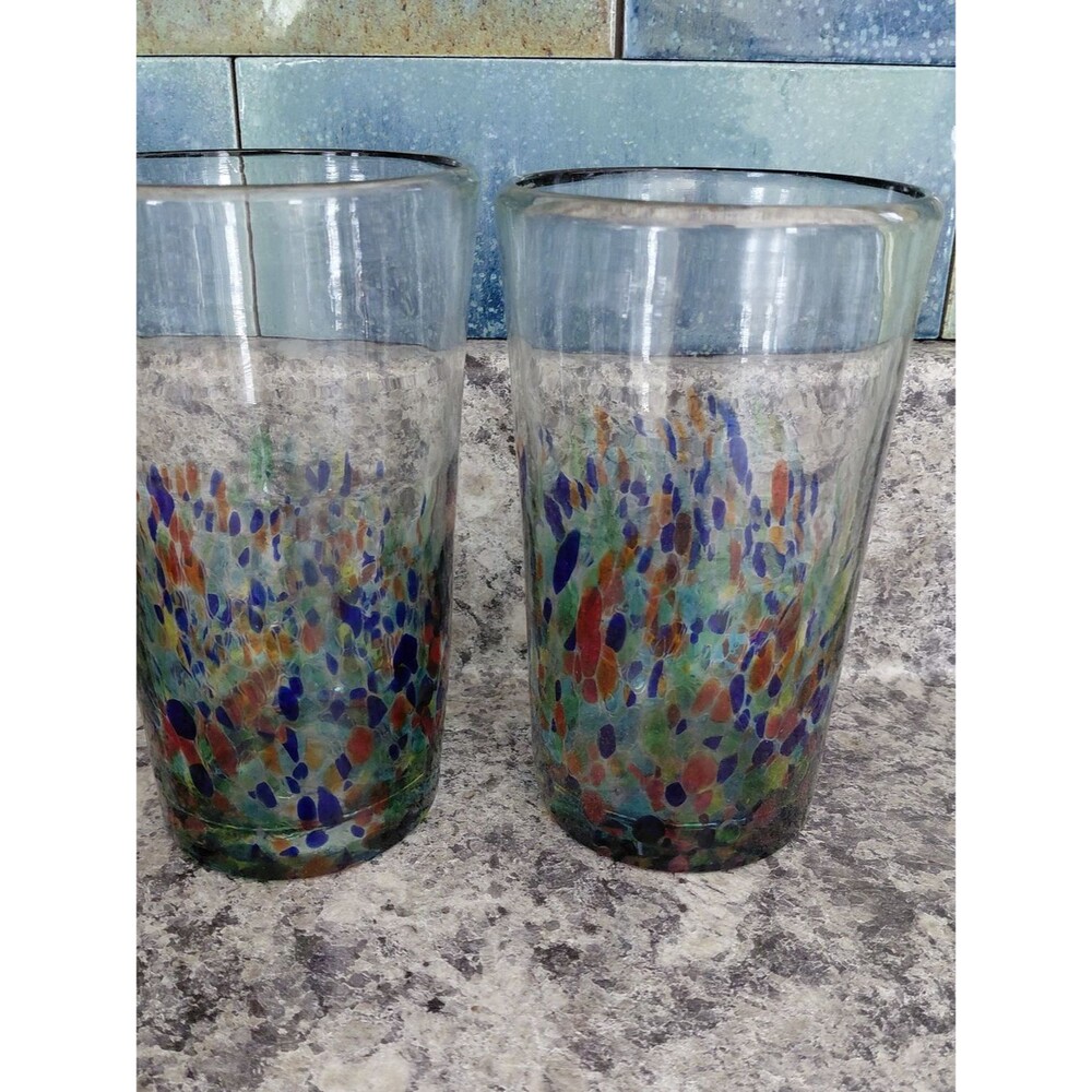 Murano Multicolor Confetti Art Glass Tumblers - Pair